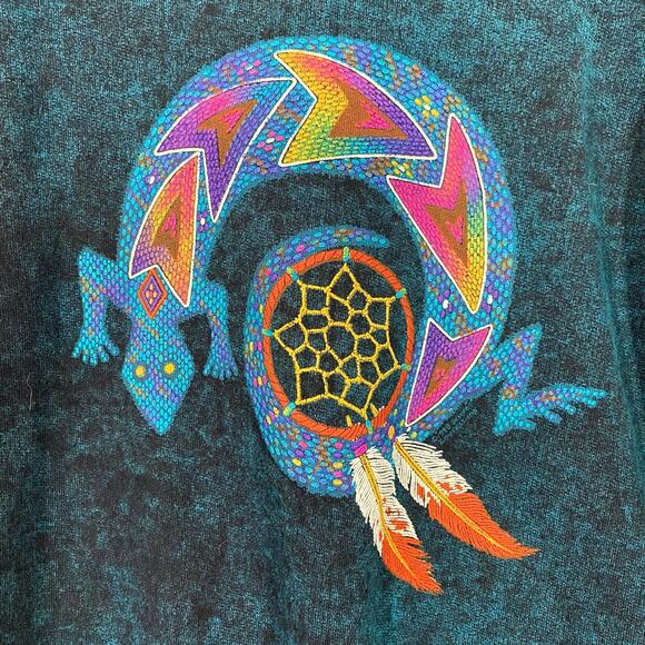 Vtg Green Acid Wash Lizard Dreamcatcher Western Relaxed Fit Pullover Sweatshirt - Picture 3 of 8